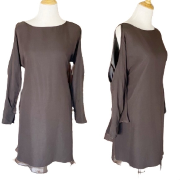 Jay Godfrey Open Slit Long Sleeve Chiffon Dress size 4 - Picture 3 of 15